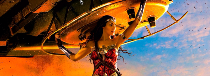 Actress Gal Gadot, portraying the superhero, Wonder Woman.