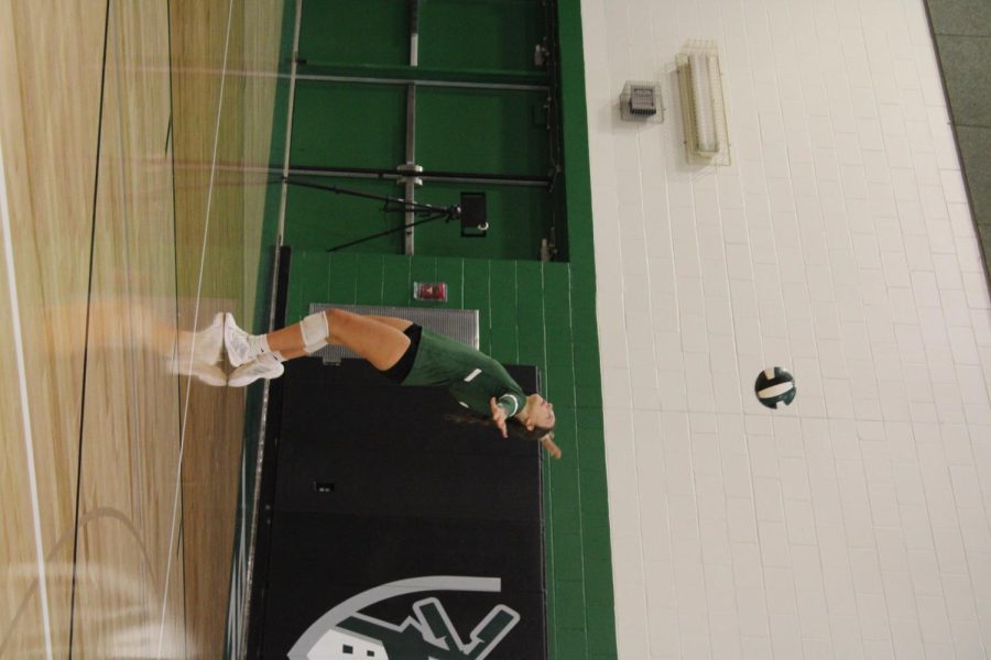 Mia Warner serves the ball against Newton.
